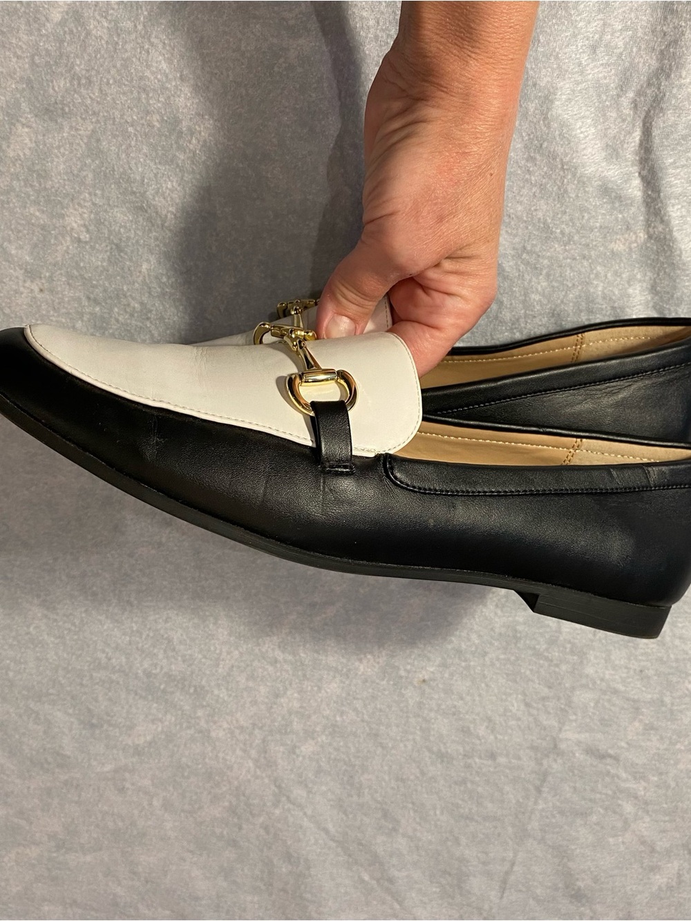 Alfani Two-Tone Black and White Leather Loafers with Gold Bit - Picture 5 of 8